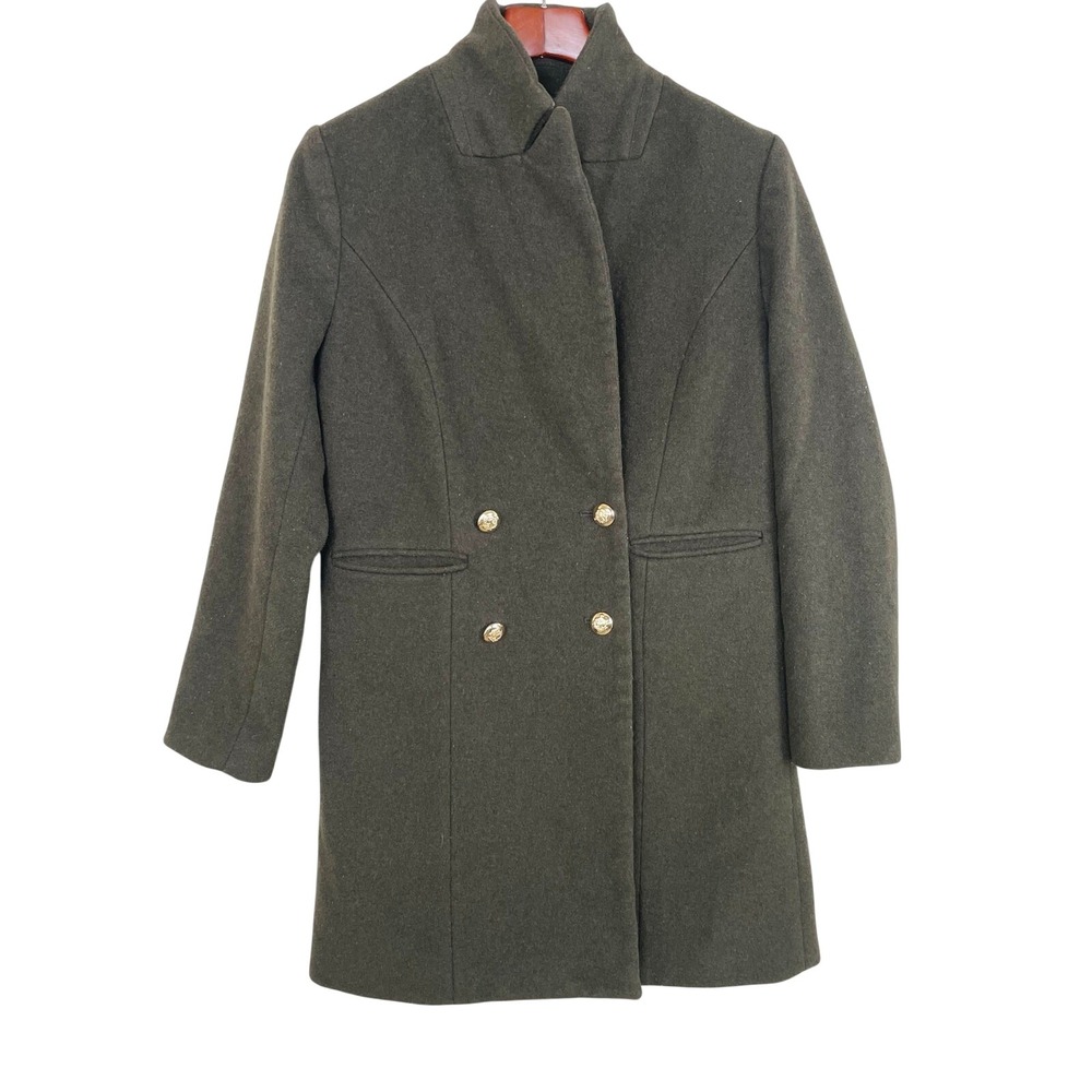 Womens Coat Sz M Wool Peacoat Military Army Preppy Grunge Khaki Classic Cottage